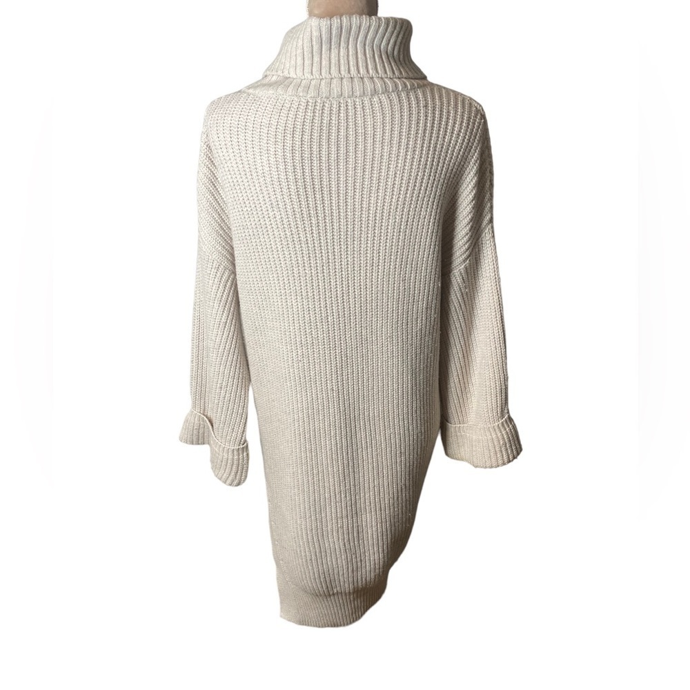 Anthropologie Cable Knit Ribbed Turtleneck Wool Blend Sweater Dress - Picture 4 of 9